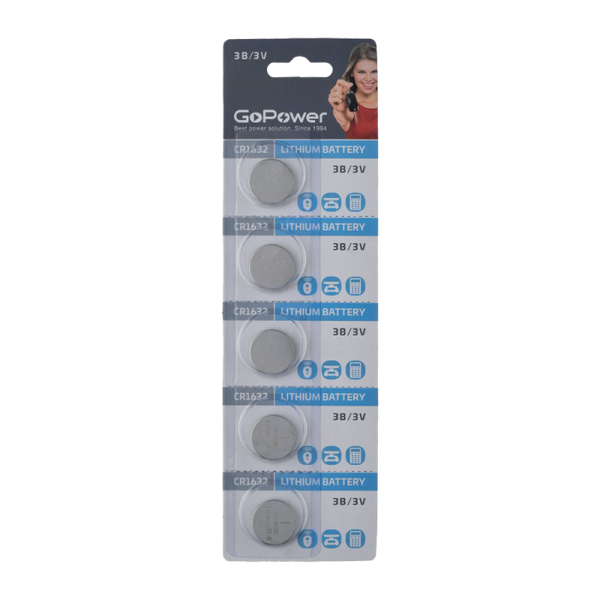 Батарейка GoPower CR1632 BL5 Lithium 3V (5/100/2000) (5 шт.) GoPower 00-00023147 — для бизнеса и офиса Батарейка GoPower CR1632 BL5 Lithium 3V (5/100/2000) (5 шт.) GoPower 00-00023147 — для бизнеса и офиса