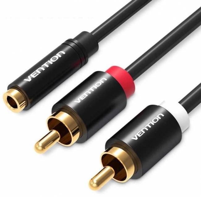 Кабель Vention аудио Jack 3,5 mm F/2RCA M - 2м Чёрный Vention VAB-R01-S200  Jack 3,5 mm F / 2RCA M — для бизнеса и офиса