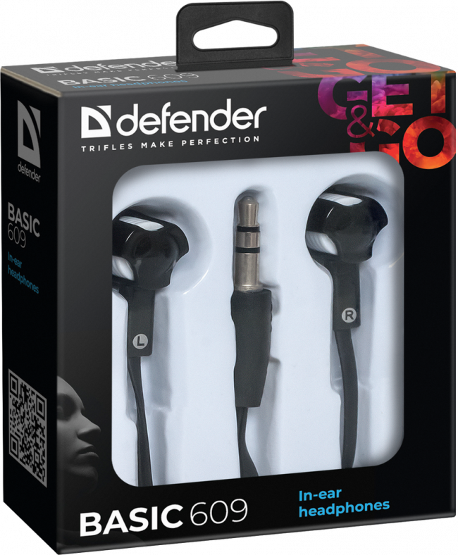 Defender Наушники вставки Basic 609 черный + белый Defender Basic 609 — для бизнеса и офиса