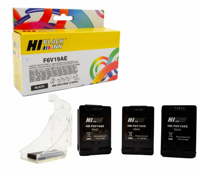 Набор Hi-Black (F6V19AE) №123 (1 адапт. картридж+ 3 сменных чернильницы) для HP DJ2130, Bk — для бизнеса и офиса Набор Hi-Black (F6V19AE) №123 (1 адапт. картридж+ 3 сменных чернильницы) для HP DJ2130, Bk — для бизнеса и офиса