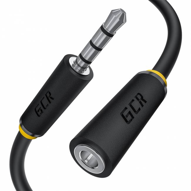 GCR Удлинитель для гарнитуры 0.15m jack 3,5mm/jack 3,5mm черный, желтая окантовка, 28AWG, M/F, GCR-53262 Greenconnect jack 3,5mm (m) - jack 3,5mm (f) 3.5  0.15м черный — для бизнеса и офиса