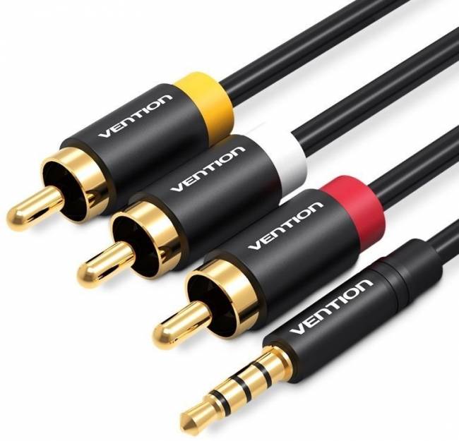 Кабель Vention аудио Jack 3,5 mm M/3RCA M - 1.5м Чёрный Vention VAB-R07-B150 Jack 3,5 mm M / 3RCA M — для бизнеса и офиса