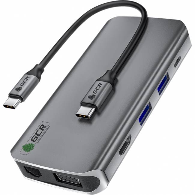 GCR TypeC Hub 10 в 1 HDMI + VGA + RJ45 + USB3.0 x3 + Card Reader + Audio + TypeC PD Адаптер-переходник Greenconnect Type C/RJ45+HDMI+VGA+USB3.0+Type C+Card Reader (GCR-VHUSDA45) — для бизнеса и офиса GCR TypeC Hub 10 в 1 HDMI + VGA + RJ45 + USB3.0 x3 + Card Reader + Audio + TypeC PD Адаптер-переходник Greenconnect Type C/RJ45+HDMI+VGA+USB3.0+Type C+Card Reader (GCR-VHUSDA45) — для бизнеса и офиса