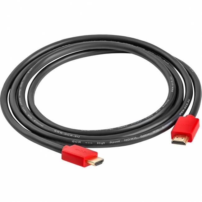 GCR Кабель 3.0m HDMI версия 1.4, черный, красные коннекторы, OD7.3mm, 30/30 AWG, позолоченные контакты, Ethernet 10.2 Гбит/с, 3D, 4K GCR-HM450-3.0m, экран Greenconnect GCR-HM450-3.0m — для бизнеса и офиса