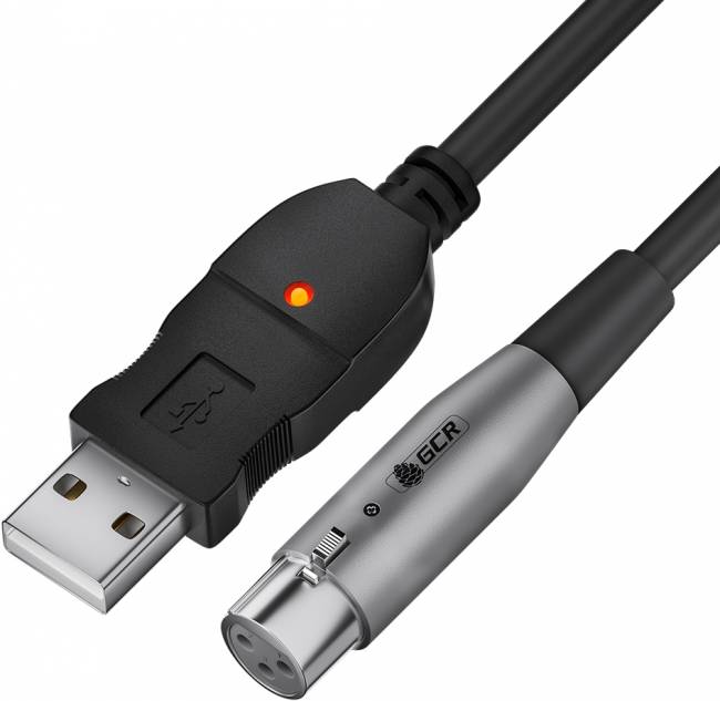 GCR Кабель 3.0m микрофонный USB/XLR черный, GCR-53044 Greenconnect XLR (f) - USB 2.0 Type-AM 3м — для бизнеса и офиса