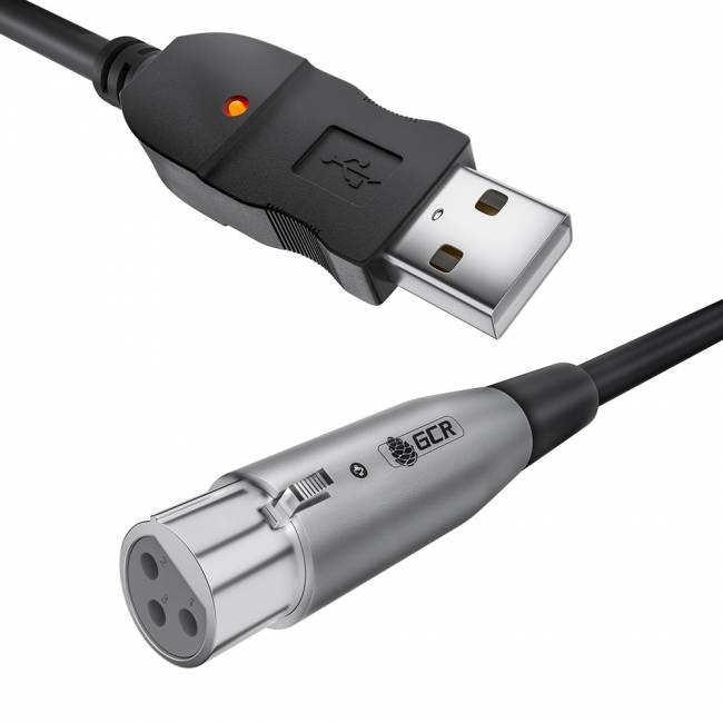 GCR Кабель 3.0m микрофонный USB/XLR черный, GCR-53044 Greenconnect XLR (f) - USB 2.0 Type-AM 3м — для бизнеса и офиса