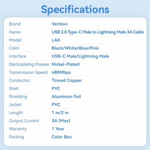 Кабель Vention USB 2.0 CM/Lightning 8M для iPad/iPhone 3A - 1м. Черный Vention LAKBF — для бизнеса и офиса Кабель Vention USB 2.0 CM/Lightning 8M для iPad/iPhone 3A - 1м. Черный Vention LAKBF — для бизнеса и офиса