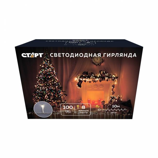 Гирлянда Гирлянда 100LED 220V, 8 режимов, 10 м, нить, белый — для бизнеса и офиса Гирлянда Гирлянда 100LED 220V, 8 режимов, 10 м, нить, белый — для бизнеса и офиса