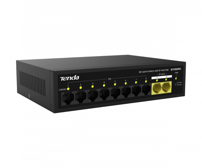 Коммутатор 10PORT Tenda S110GPC — для бизнеса и офиса Коммутатор 10PORT Tenda S110GPC — для бизнеса и офиса