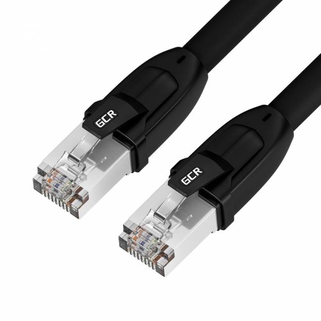 GCR Патч-корд LSZH PROF кат.8 ethernet  0.3m F/FTP,  RJ45, CU, 26 AWG, литой, прямой, черный, экранированные коннекторы Greenconnect GCR-52980 — для бизнеса и офиса