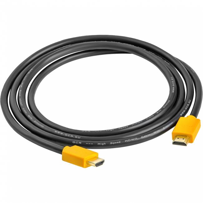 GCR Кабель 1.5m HDMI версия 1.4, черный, желтые коннекторы, OD7.3mm, 30/30 AWG, позолоченные контакты, Ethernet 10.2 Гбит/с, 3D, 4K GCR-HM440-1.5m, экран Greenconnect GCR-HM440-1.5m — для бизнеса и офиса