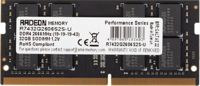 Память DDR4 32Gb 2666MHz AMD R7432G2606S2S-U — для бизнеса и офиса Память DDR4 32Gb 2666MHz AMD R7432G2606S2S-U — для бизнеса и офиса
