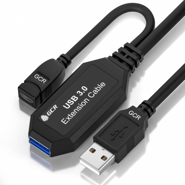 GCR Удлинитель активный 7.5m USB 3.0, AM/AF, черный, с усилителем сигнала, доп.питание micro, GCR-51924 Greenconnect  USB 3.2 Type-AM - microUSB 2.0 (f),USB 3.2 Type-AF 7.5м — для бизнеса и офиса