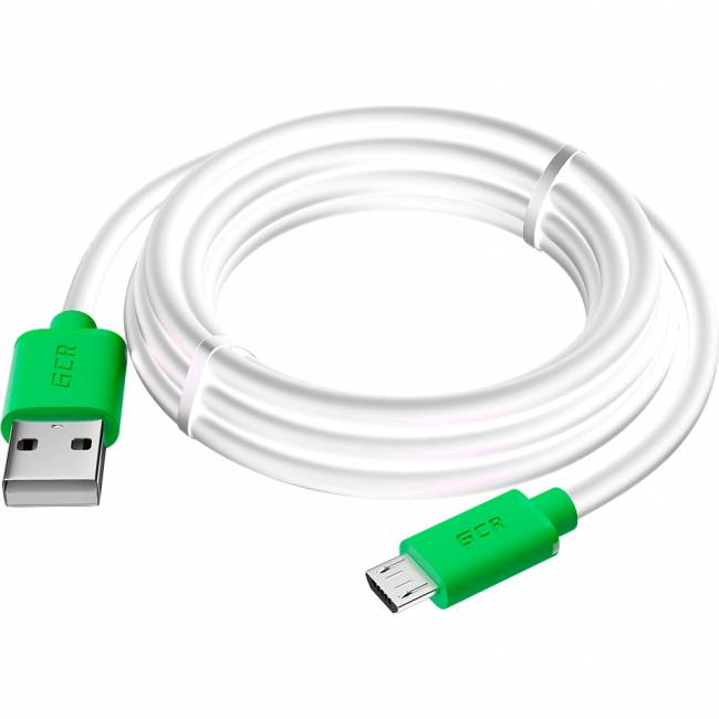 GCR Кабель 3.0m MicroUSB, белый,  зеленые коннекторы, быстрая зарядка, 28/24 AWG, GCR-53229 Кабель Greenconnect 3 м (GCR-53229) — для бизнеса и офиса