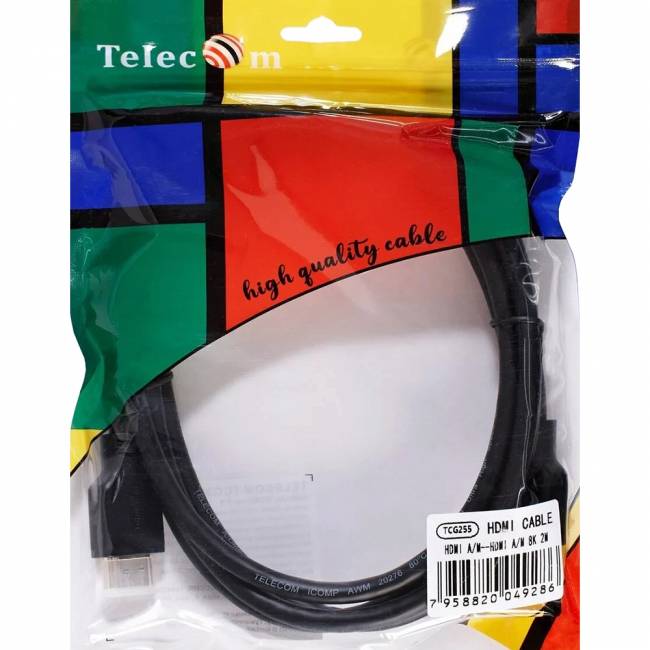 Кабель HDMI 19M/M,ver. 2.1, 8K@60 Hz 2m Telecom <TCG255-2M> Кабель Telecom HDMI (m)/HDMI (m) - 2 м (TCG255-2M) — для бизнеса и офиса