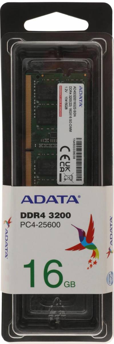 Память DDR4 16Gb 3200MHz ADATA AD4S320016G22-SGN — для бизнеса и офиса Память DDR4 16Gb 3200MHz ADATA AD4S320016G22-SGN — для бизнеса и офиса