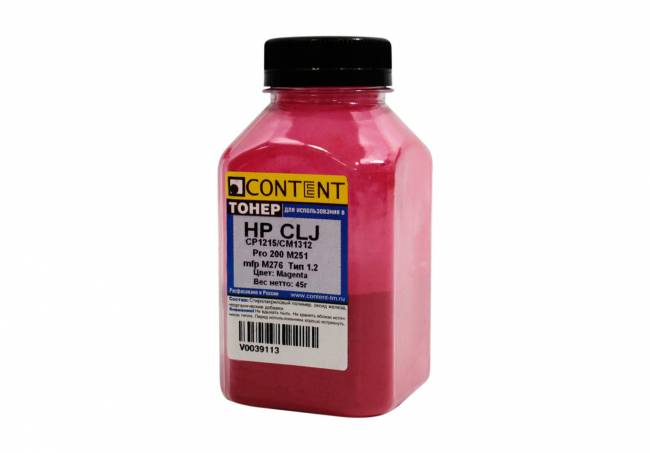 Тонер Content для HP CLJ CP1215/CM1312/Pro 200 M251/mfp M276, Тип 1.2, M, 45 г, банка — для бизнеса и офиса Тонер Content для HP CLJ CP1215/CM1312/Pro 200 M251/mfp M276, Тип 1.2, M, 45 г, банка — для бизнеса и офиса