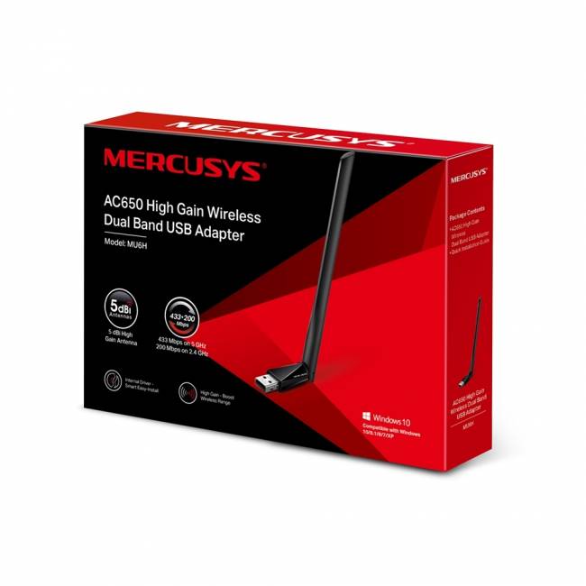 Адаптер Wi-Fi Mercusys MU6H — для бизнеса и офиса Адаптер Wi-Fi Mercusys MU6H — для бизнеса и офиса