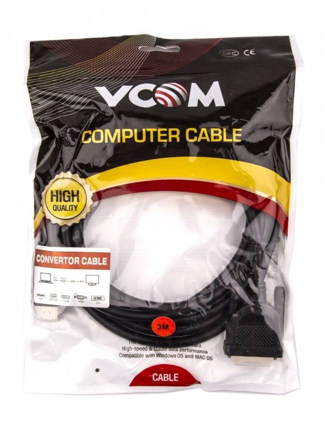 Кабель HDMI AM/DVI(24+1)M, 3м, CU, 1080P@60Hz, 2F, VCOM <CG484G-3M> VCOM HDMI (m) - DVI-D (m) — для бизнеса и офиса Кабель HDMI AM/DVI(24+1)M, 3м, CU, 1080P@60Hz, 2F, VCOM <CG484G-3M> VCOM HDMI (m) - DVI-D (m) — для бизнеса и офиса