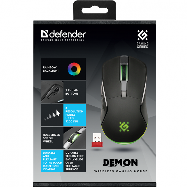 Defender Беспроводная игровая мышь Demon GM-534 черный,6кн,2.4G,3200dpi,500мАч Defender 52534 — для бизнеса и офиса Defender Беспроводная игровая мышь Demon GM-534 черный,6кн,2.4G,3200dpi,500мАч Defender 52534 — для бизнеса и офиса
