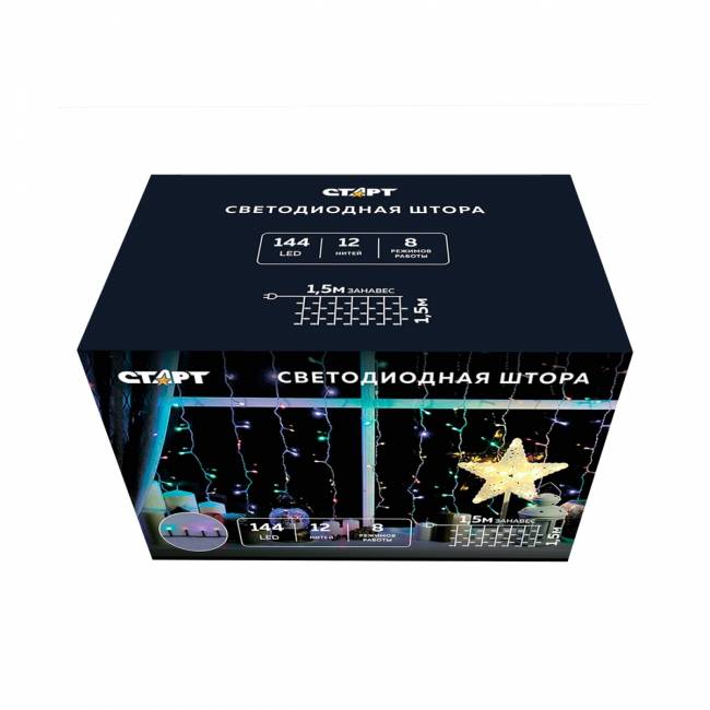 Гирлянда Гирлянда 144LED 220V, 8 режимов, 1,5х1,5м, занавес, разноцветная — для бизнеса и офиса Гирлянда Гирлянда 144LED 220V, 8 режимов, 1,5х1,5м, занавес, разноцветная — для бизнеса и офиса