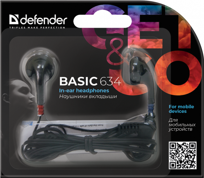 Defender #1 Наушники вкладыши Basic 634 черный Defender Basic 634 — для бизнеса и офиса