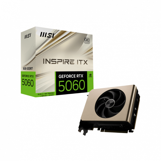 Видеокарта MSI GeForce RTX 5060 8G INSPIRE ITX OC — для бизнеса и офиса Видеокарта MSI GeForce RTX 5060 8G INSPIRE ITX OC — для бизнеса и офиса