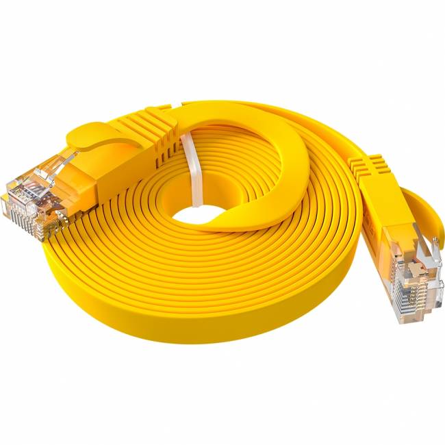 GCR Патч-корд PROF плоский прямой 5.0m, UTP медь кат.6, желтый, 30 AWG, ethernet high speed 10 Гбит/с, RJ45, T568B, GCR-52830 Greenconnect GCR-52830 — для бизнеса и офиса