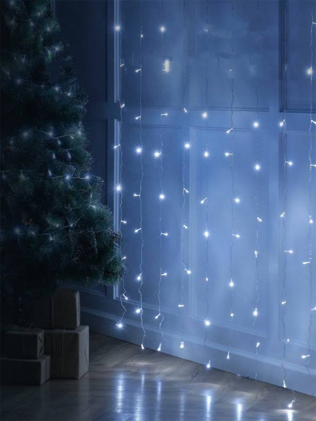 Гирлянда Гирлянда 144LED 220V, 8 режимов, 1,5х1,5м, занавес, холодный белый — для бизнеса и офиса Гирлянда Гирлянда 144LED 220V, 8 режимов, 1,5х1,5м, занавес, холодный белый — для бизнеса и офиса