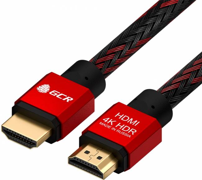 GCR Кабель 0.3m HDMI версия 2.0, HDR 4:2:2, Ultra HD, 4K 60 fps 60Hz/5K*30Hz, 3D, AUDIO, 18.0 Гбит/с, 28/28 AWG, OD7.8mm, тройной экран, BICOLOR нейлон, AL корпус красный, GCR-52289 Greenconnect HDMI (m) - HDMI (m) 0.3м — для бизнеса и офиса