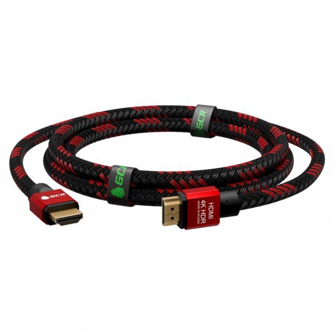 GCR Кабель 0.3m HDMI версия 2.0, HDR 4:2:2, Ultra HD, 4K 60 fps 60Hz/5K*30Hz, 3D, AUDIO, 18.0 Гбит/с, 28/28 AWG, OD7.8mm, тройной экран, BICOLOR нейлон, AL корпус красный, GCR-52289 Greenconnect HDMI (m) - HDMI (m) 0.3м — для бизнеса и офиса