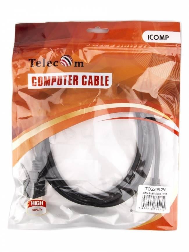 Кабель HDMI-19M --- MiniHDMI-19M ver 2.0+3D/Ethernet,2m Telecom <TCG205-2M> Telecom HDMI (m) - micro-HDMI (m) 2м — для бизнеса и офиса