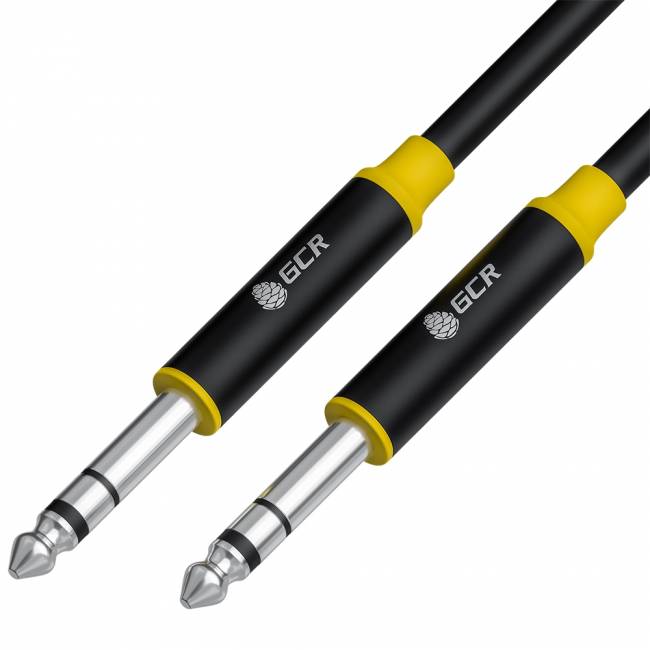 GCR Кабель 15.0m аудио STEREO jack 6,35mm/jack 6,35mm черный, AL case черный, желтая окантовка, M/M, GCR-53429 Greenconnect jack 6,35mm - jack 6,35mm 15м чёрный — для бизнеса и офиса