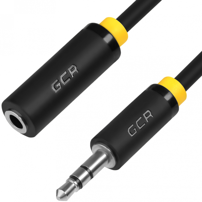 Greenconnect Удлинитель аудио 0.25m jack 3,5mm/jack 3,5mm черный, желтая окантовка, ультрагибкий, 28AWG, M/F, Premium GCR-STM1114-0.25m, экран, стерео Greenconnect 0.25m jack 3.5mm/jack 3.5mm черный — для бизнеса и офиса