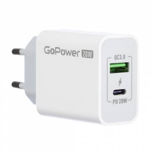 Сетевое З/У Сетевое З/У GoPower GPQC08 1USB+1Type-C 20W QC3.0 белый