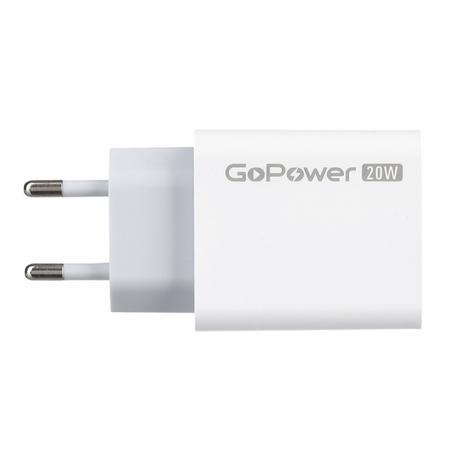Сетевое З/У Сетевое З/У GoPower GPQC08 1USB+1Type-C 20W QC3.0 белый — для бизнеса и офиса Сетевое З/У Сетевое З/У GoPower GPQC08 1USB+1Type-C 20W QC3.0 белый — для бизнеса и офиса