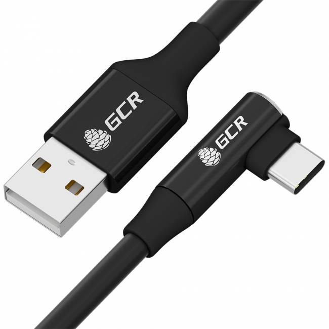 GCR Кабель PREMIUM 0.7m TypeC угловой, черный, AL case черный, 28/24 AWG Кабель Greenconnect 0.7 м (GCR-53435) — для бизнеса и офиса
