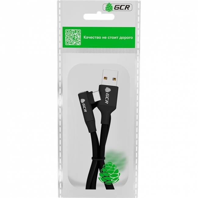 GCR Кабель PREMIUM 0.7m TypeC угловой, черный, AL case черный, 28/24 AWG Кабель Greenconnect 0.7 м (GCR-53435) — для бизнеса и офиса
