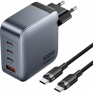 Набор Vention з/у на 4 порта GaN 100W USB (C+C+C+A) и кабель USB-C 5А Серый Vention TZ-FETH0-EU Набор Vention з/у на 4 порта GaN 100W USB (C+C+C+A) и кабель USB-C 5А Серый Vention TZ-FETH0-EU