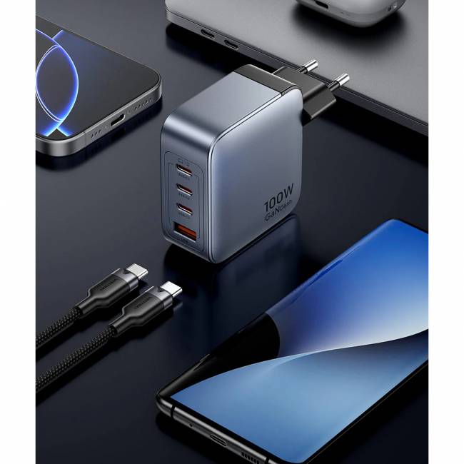Набор Vention з/у на 4 порта GaN 100W USB (C+C+C+A) и кабель USB-C 5А Серый Vention TZ-FETH0-EU — для бизнеса и офиса Набор Vention з/у на 4 порта GaN 100W USB (C+C+C+A) и кабель USB-C 5А Серый Vention TZ-FETH0-EU — для бизнеса и офиса