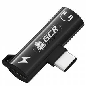GCR Переходник USB Type C > 3.5mm mini jack + TypeC с отверстием для шнура, черный, GCR-53598 Переходник Greenconnect USB Type C/3.5mm mini jack/Type C (GCR-53395)