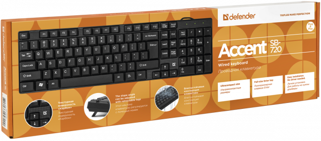 Defender Проводная клавиатура Accent SB-720 RU,черный,компактная USB Defender Accent SB-720 — для бизнеса и офиса