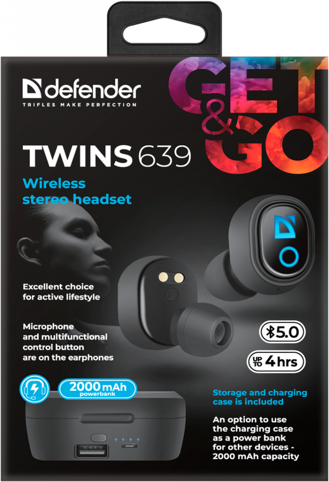 Defender Беспроводная гарнитура Twins 639 черный,TWS, PB, Bluetooth Defender Twins 639 — для бизнеса и офиса
