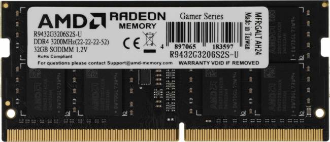 Память DDR4 32Gb 3200MHz AMD R9432G3206S2S-U — для бизнеса и офиса Память DDR4 32Gb 3200MHz AMD R9432G3206S2S-U — для бизнеса и офиса