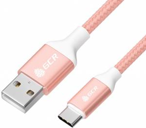 GCR QC Кабель 1.0m, TypeC, быстрая зарядка, розовый нейлон, AL корпус розовый, белый ПВХ, 28/24 AWG, GCR-52509 Greenconnect USB 2.0 Type-AM - USB 2.0 Type-C (m) 1м