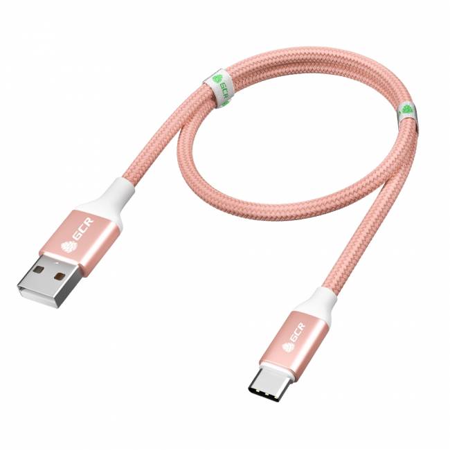 GCR QC Кабель 1.0m, TypeC, быстрая зарядка, розовый нейлон, AL корпус розовый, белый ПВХ, 28/24 AWG, GCR-52509 Greenconnect USB 2.0 Type-AM - USB 2.0 Type-C (m) 1м — для бизнеса и офиса