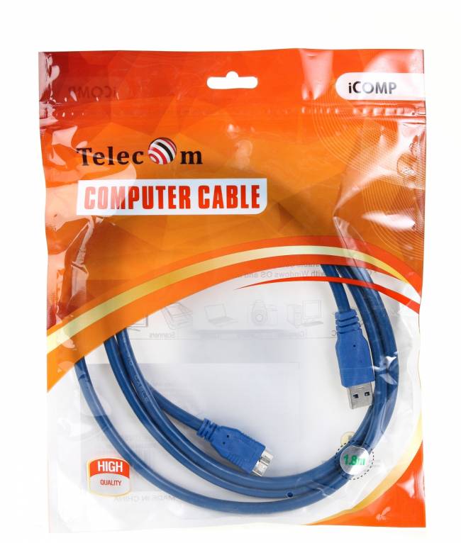Кабель соединительный USB3.0 Am-MicroBm 1.8m Telecom (TUS717-1.8M) Telecom USB 3.2 Gen 1 Type-A - microUSB B 1.8м — для бизнеса и офиса