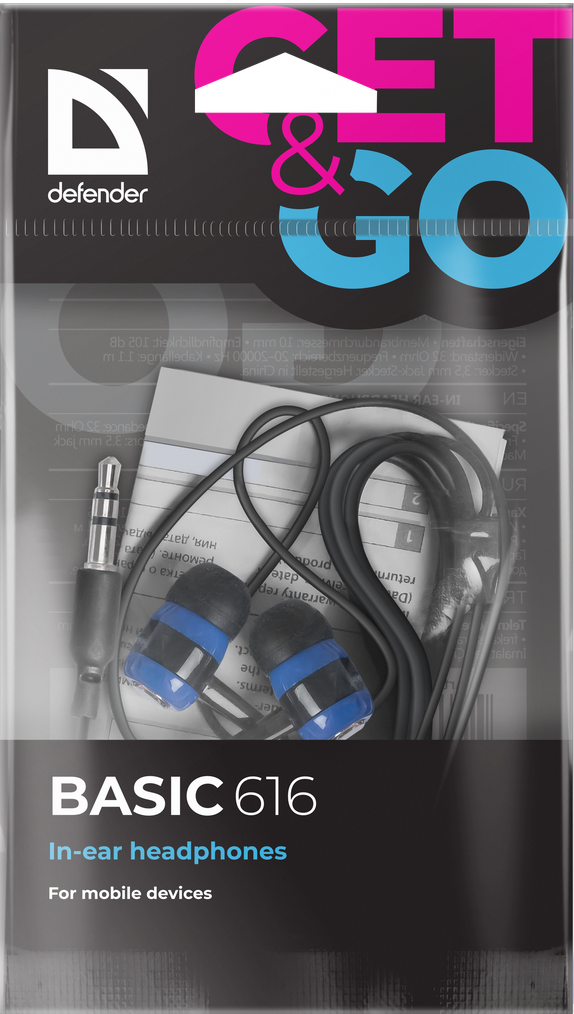 Defender Наушники вставки Basic 616 черный + синий Defender Basic 616 — для бизнеса и офиса