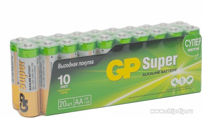 Алкалиновые батарейки GP Super Alkaline 15А АA - 20 шт. в пленке GP 4891199098406 — для бизнеса и офиса Алкалиновые батарейки GP Super Alkaline 15А АA - 20 шт. в пленке GP 4891199098406 — для бизнеса и офиса