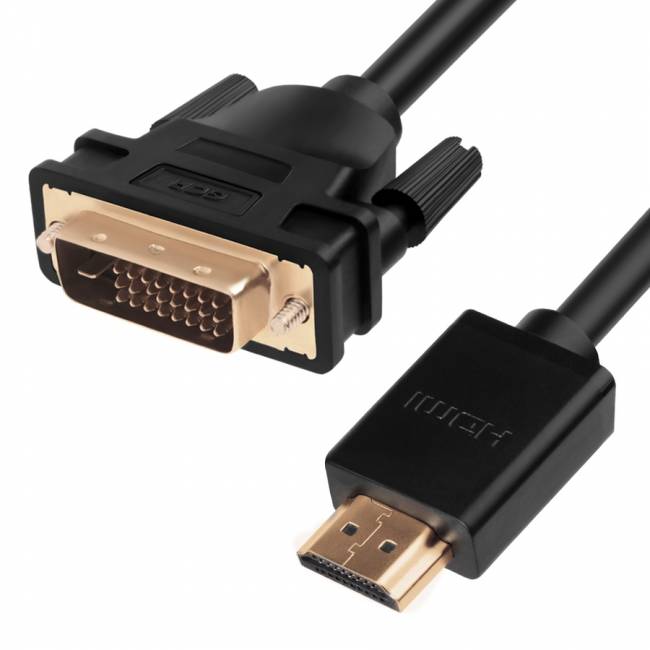 Greenconnect Кабель HDMI-DVI 10.0m черный, OD8.0mm, 28/26 AWG, позолоченные контакты, 19pin AM / 24+1M AM Dual Link, тройной экран, GCR-51509 Greenconnect HDMI (m) - DVI-D (m) 10м — для бизнеса и офиса